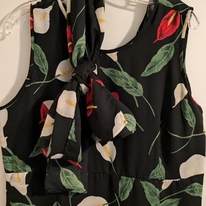 Retro 80's Calla Lilly, rayon/polyester, lined, sleeveless dress in midi length